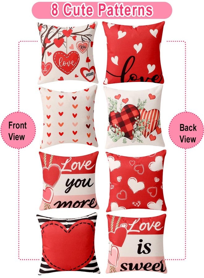 multiwins Valentine Decorations Set of 4 Double-Sided Valentine's Day Pillow Covers 18" x 18", Reversible 8 Designs, with 16 pcs Heart & Love Balloons, Stickers, Complete Valentines Decor Kit - Image 3
