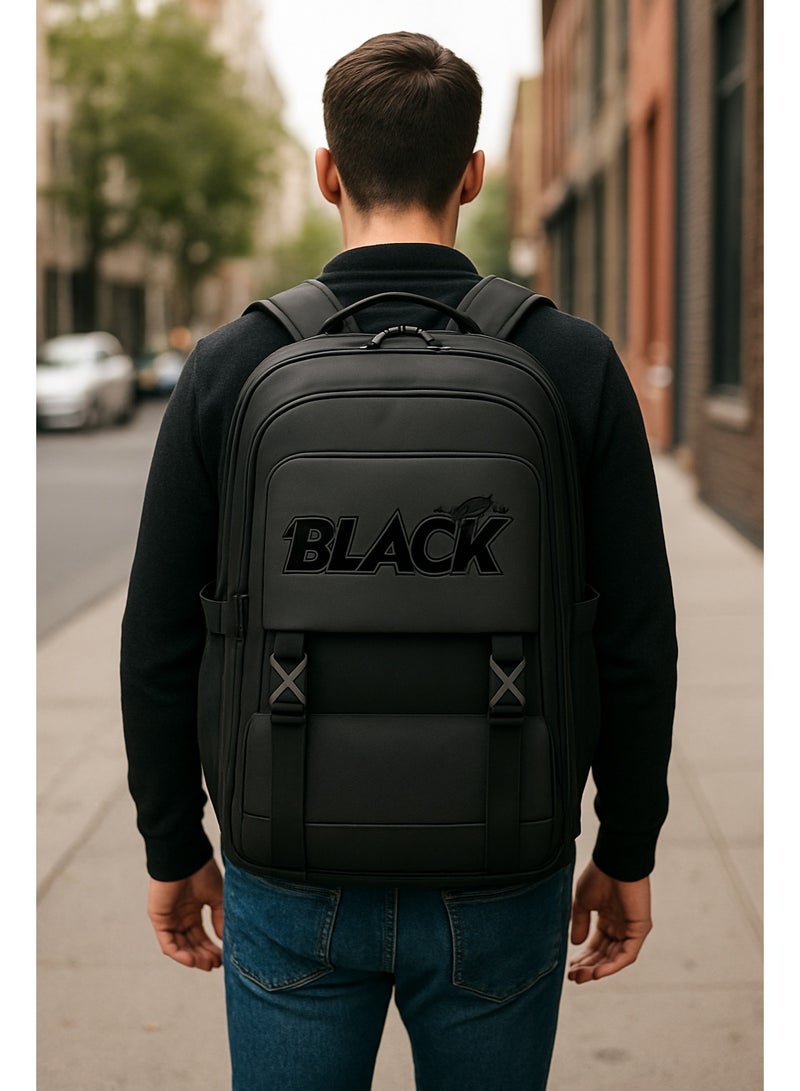 بلاك حقيبة لاب توب متعددة الجيوب مقاومة للماء بتصميم عصري وسعة كبيرة للسفر والدراسة والعمل – لون أسود * رصاصي جذاب - Image 2