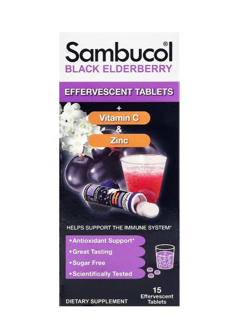 Sambucol Black Elderberry Effervescent Tablets + Vitamin C & Zinc Age 4+ 15 Effervescent Tablets  - Image 1