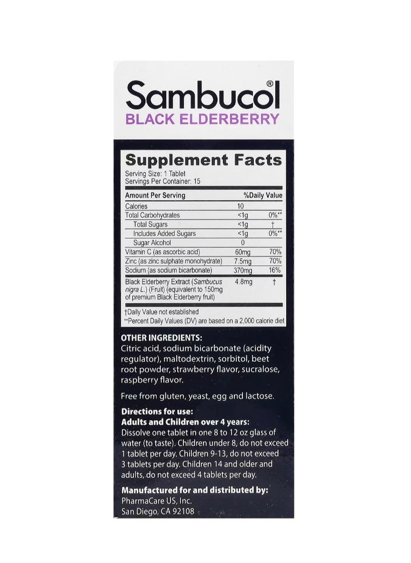 Sambucol Black Elderberry Effervescent Tablets + Vitamin C & Zinc Age 4+ 15 Effervescent Tablets  - Image 2