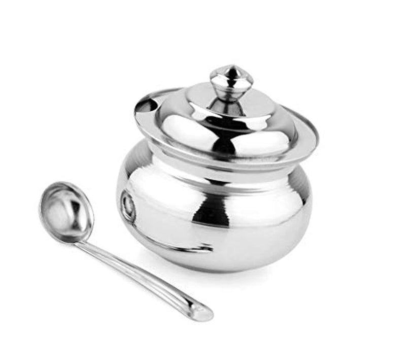 KC Stainless Steel Ghee Pot/Jar With Spoon- 300Ml, 1 Piece, Silver - Image 1