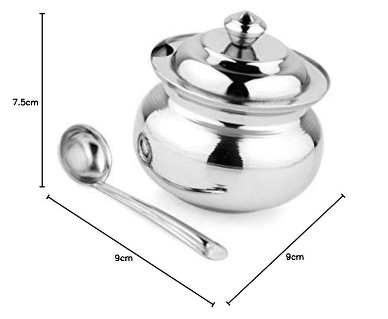 KC Stainless Steel Ghee Pot/Jar With Spoon- 300Ml, 1 Piece, Silver - Image 2