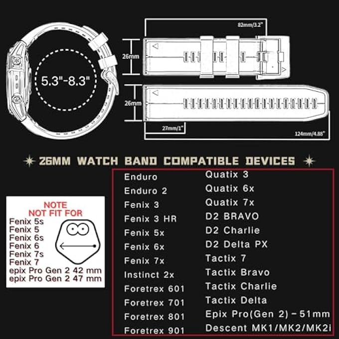 rayihni Watch Band For Garmin, Quick Release Fit Silicone Watch Strap Replacement For Fenix 7X Sapphire Solar Fenix 6X Pro Solar Fenix 5X 3 Hr For Garmin Epix 2 Pro Sapphire 51Mm - Image 4