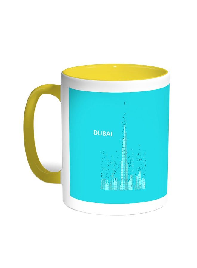 RKN Abstract Drawing Dubai Towers Printed Coffee Mug Yellow White 11 ounce - Image 2