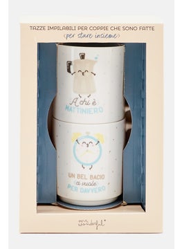 Mr. Wonderful 2 Pieces Graphic Ceramic Mug Set 300 ml, White  - Image 1