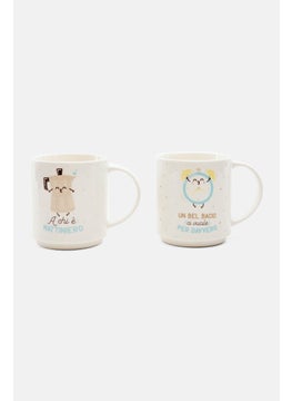Mr. Wonderful 2 Pieces Graphic Ceramic Mug Set 300 ml, White  - Image 2