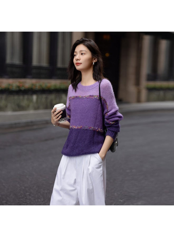 dme Dme Spring And Autumn Season South France Slow Travel Color-block Loose Knit Sweater Women's Top With Wool Blend  - Image 4