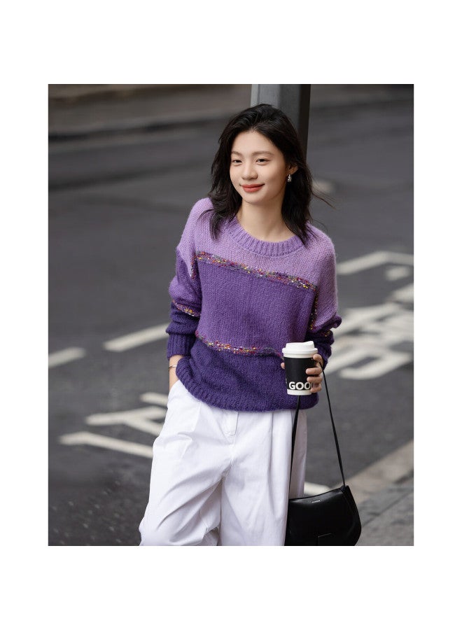 dme Dme Spring And Autumn Season South France Slow Travel Color-block Loose Knit Sweater Women's Top With Wool Blend  - Image 1