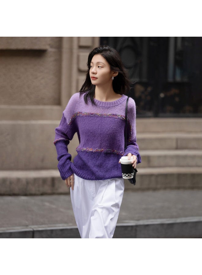 dme Dme Spring And Autumn Season South France Slow Travel Color-block Loose Knit Sweater Women's Top With Wool Blend  - Image 2