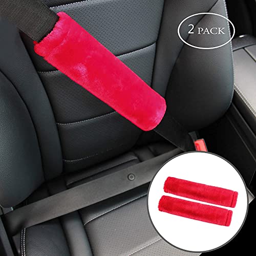 AMICA Soft Faux Sheepskin Seat Belt Shoulder Pad for Car, Truck, Bus, Compatible with Adults Youth Kids - 2 Packs, Wool (Red) - Image 3