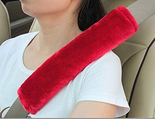 AMICA Soft Faux Sheepskin Seat Belt Shoulder Pad for Car, Truck, Bus, Compatible with Adults Youth Kids - 2 Packs, Wool (Red) - Image 1