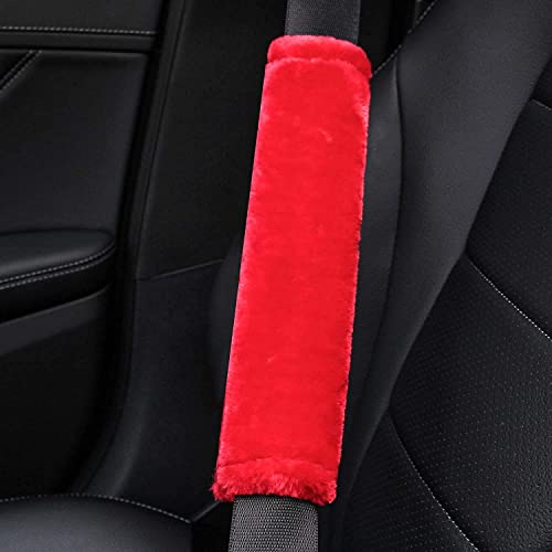 AMICA Soft Faux Sheepskin Seat Belt Shoulder Pad for Car, Truck, Bus, Compatible with Adults Youth Kids - 2 Packs, Wool (Red) - Image 4