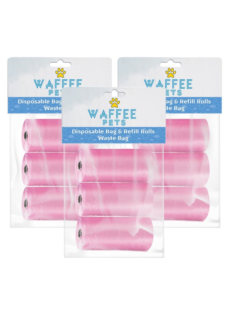 Waffee Waffee Pet Dog Waste Bags, Poo Bags, Pack of 9 Rolls (180Bags)-Pink  - Image 1