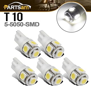 Partsam T10 LED Light Bulbs 5X White 161 168 194 Wedge Base Lights 5-5050-SMD for Cab Roof Running Marker Light LED - Image 1