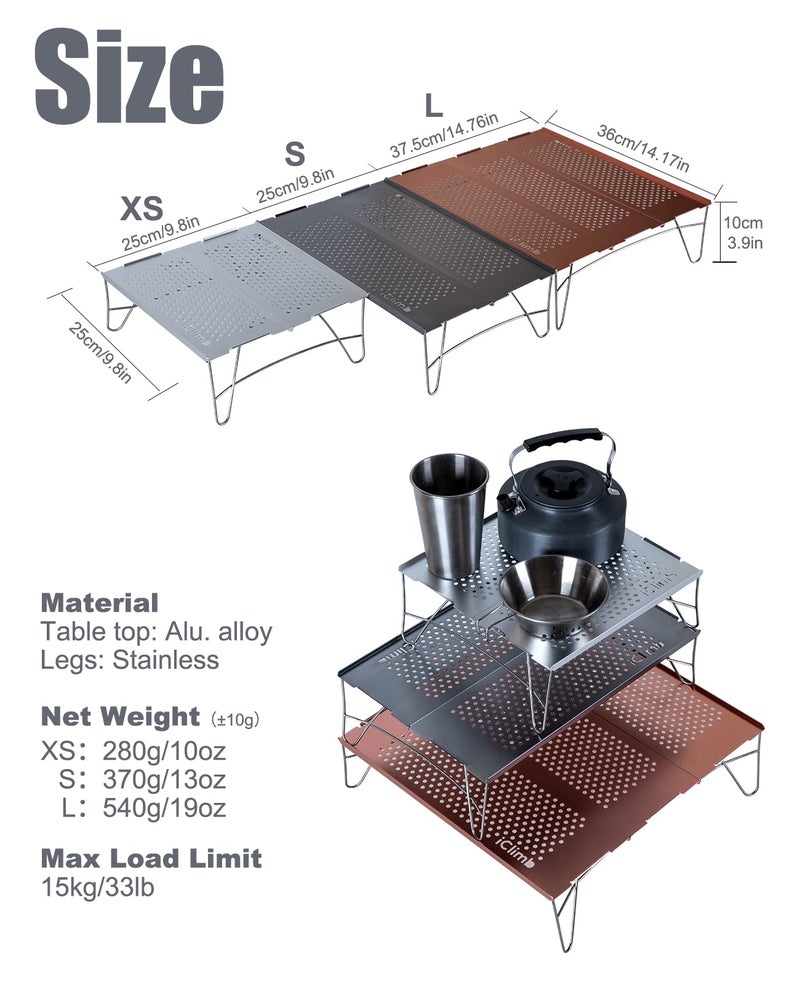 iClimb Mini Solo Folding Table Ultralight Compact for Backpacking Camping Hiking Beach Picnic (Gunmetal, S) - Image 3