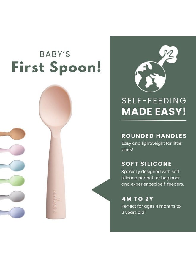 Miniware Silicone Baby Spoon For Training - Bpa Free Baby Utensils - Baby Spoons Self Feeding 6 Months | 100% Food Grade Silicone - Modern & Dishwasher Safe Toddler Spoons (Grey And Peach)  - Image 2