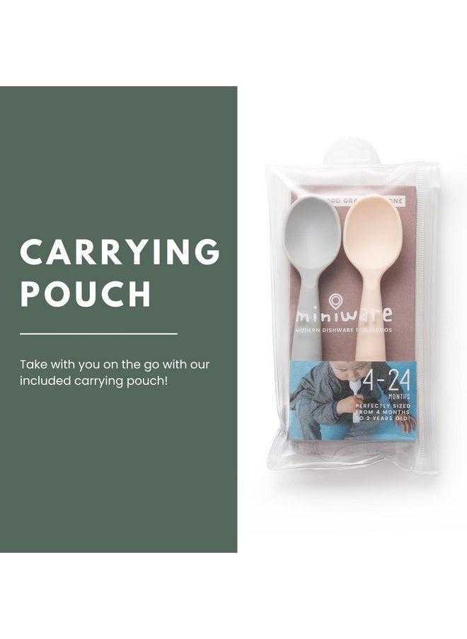 Miniware Silicone Baby Spoon For Training - Bpa Free Baby Utensils - Baby Spoons Self Feeding 6 Months | 100% Food Grade Silicone - Modern & Dishwasher Safe Toddler Spoons (Grey And Peach)  - Image 4