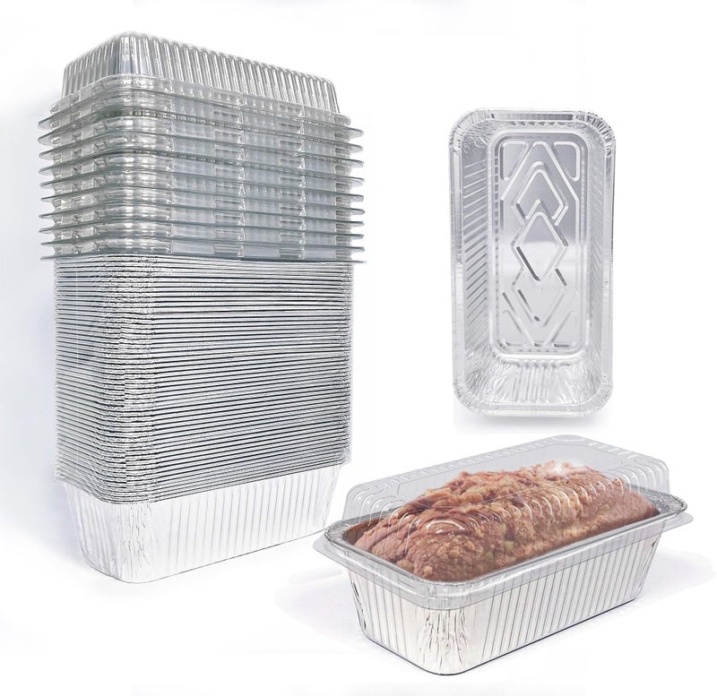 BBQMFG Disposable 2 lb Foil Loaf Pans with Lids | 8x4" Bread Pans, 50 Pack, Food Storage Containers, Take Out Boxes, Perfect for Baking Bread and Street Treats - Image 1