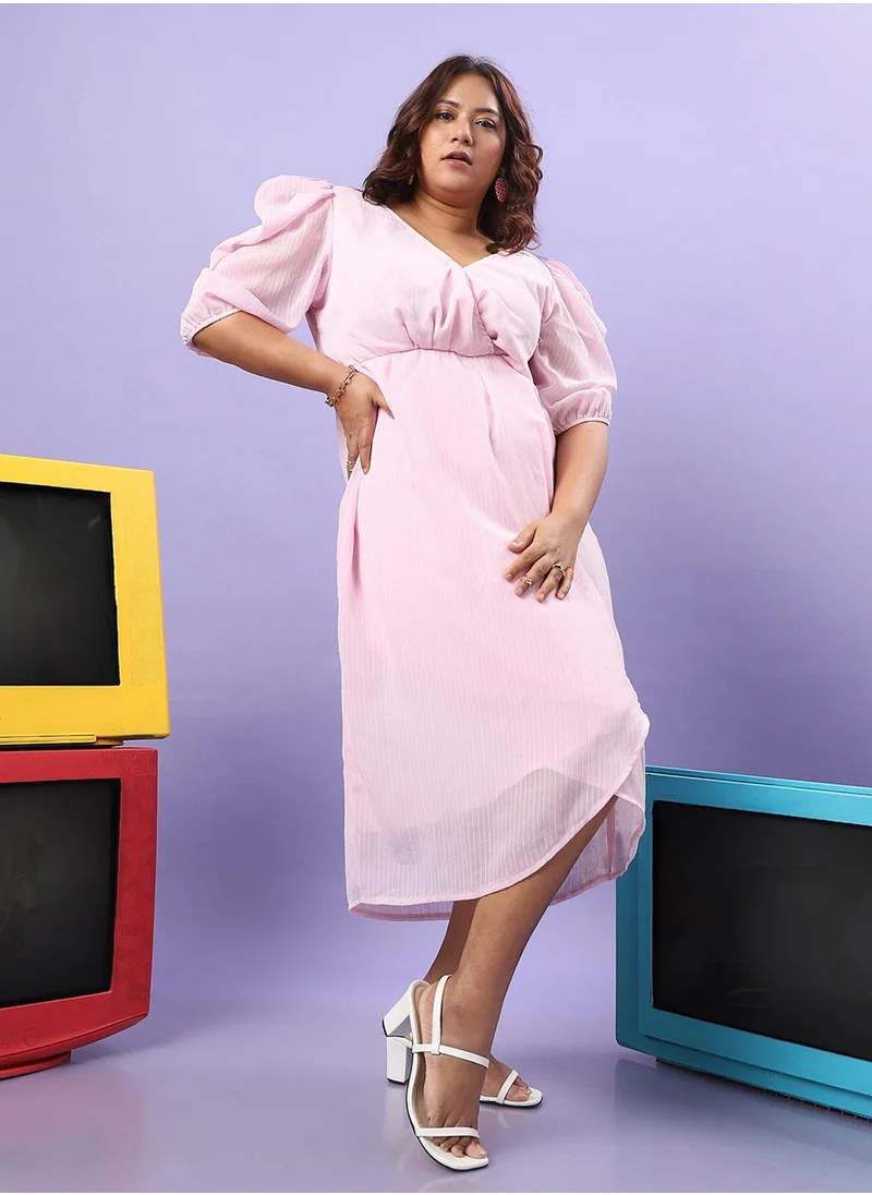 Instafab Plus Women's Baby Pink Petal Hem Dress