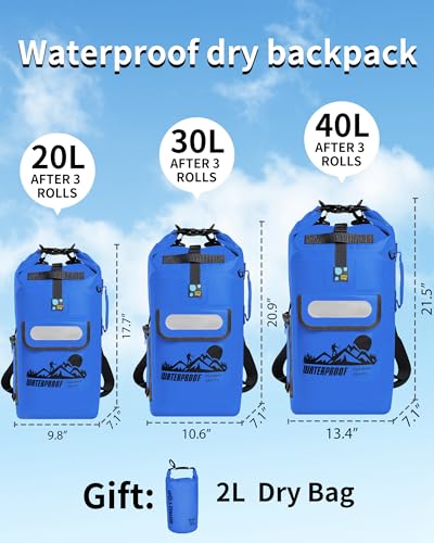IDRYBAG Dry Bag Backpack Waterproof Floating 20L/30L/40L, Dry Bags Waterproof Backpack for Men, Dry Sack Waterproof Bag Kayak - Image 5