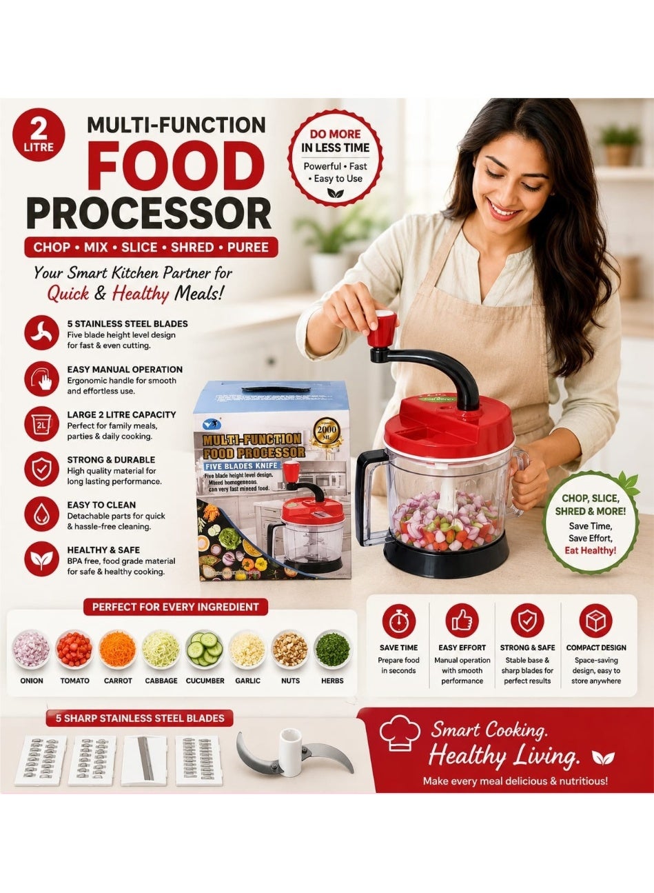Portable Multi-Function Food Processor Kitchen Chopper With Stainless Steel Blades Manual Operation Large Capacity Bowl Ideal For Home Cooking Salad Preparation And Healthy Meal Making