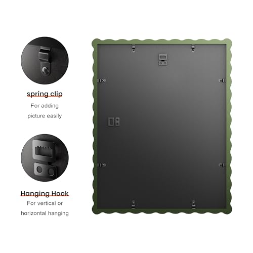 Chrspk 11x14 Wavy Picture Frame With Mat For 8x10, Wavy Edge Wooden Picture Frame with Real Glass - Wall Mount Display, Green, 2 Pack - Image 3