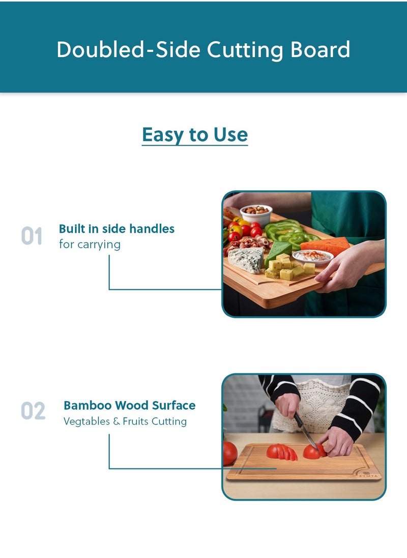 ZYMTA Bamboo 3-Pieces Food Cutting Board Set, 3 Assorted Sizes of Bamboo Wood Chopping Boards, Fruits and Vegetable Chopper, For Restaurants and Kitchen Accessories  - Image 3