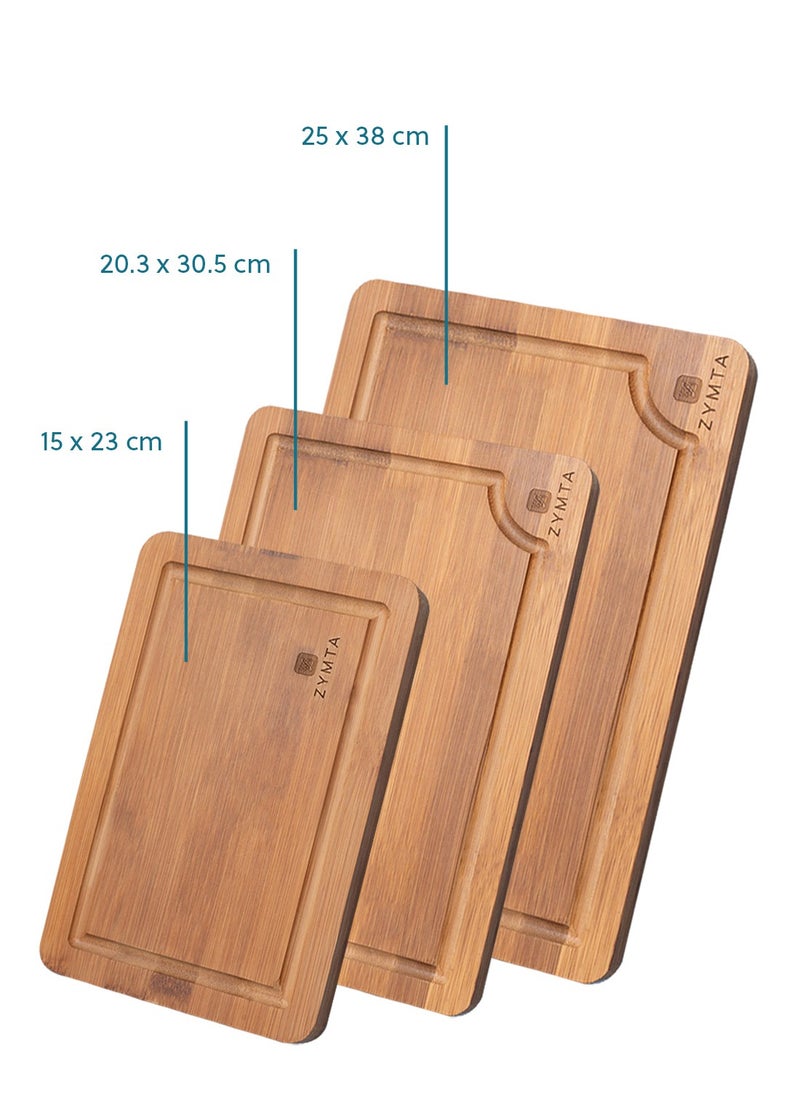ZYMTA Bamboo 3-Pieces Food Cutting Board Set, 3 Assorted Sizes of Bamboo Wood Chopping Boards, Fruits and Vegetable Chopper, For Restaurants and Kitchen Accessories  - Image 1