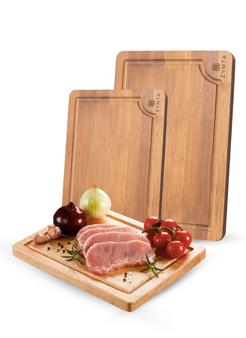 ZYMTA Bamboo 3-Pieces Food Cutting Board Set, 3 Assorted Sizes of Bamboo Wood Chopping Boards, Fruits and Vegetable Chopper, For Restaurants and Kitchen Accessories  - Image 2