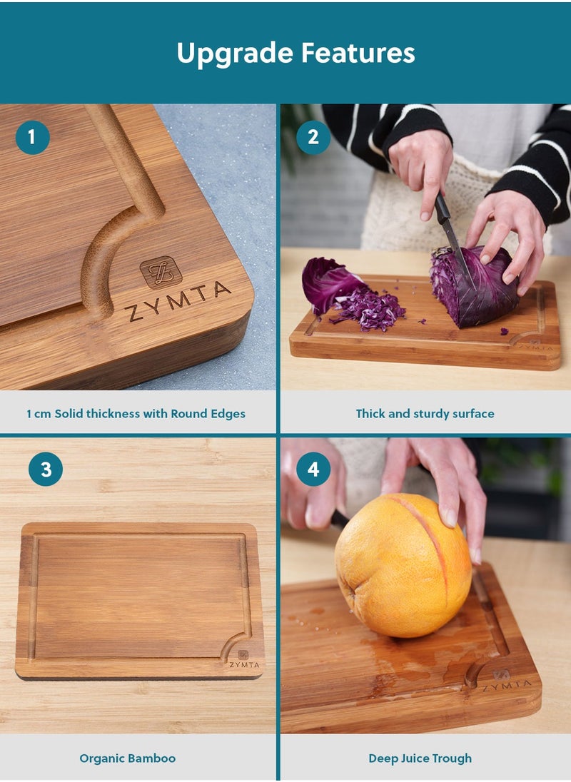 ZYMTA Bamboo 3-Pieces Food Cutting Board Set, 3 Assorted Sizes of Bamboo Wood Chopping Boards, Fruits and Vegetable Chopper, For Restaurants and Kitchen Accessories  - Image 4