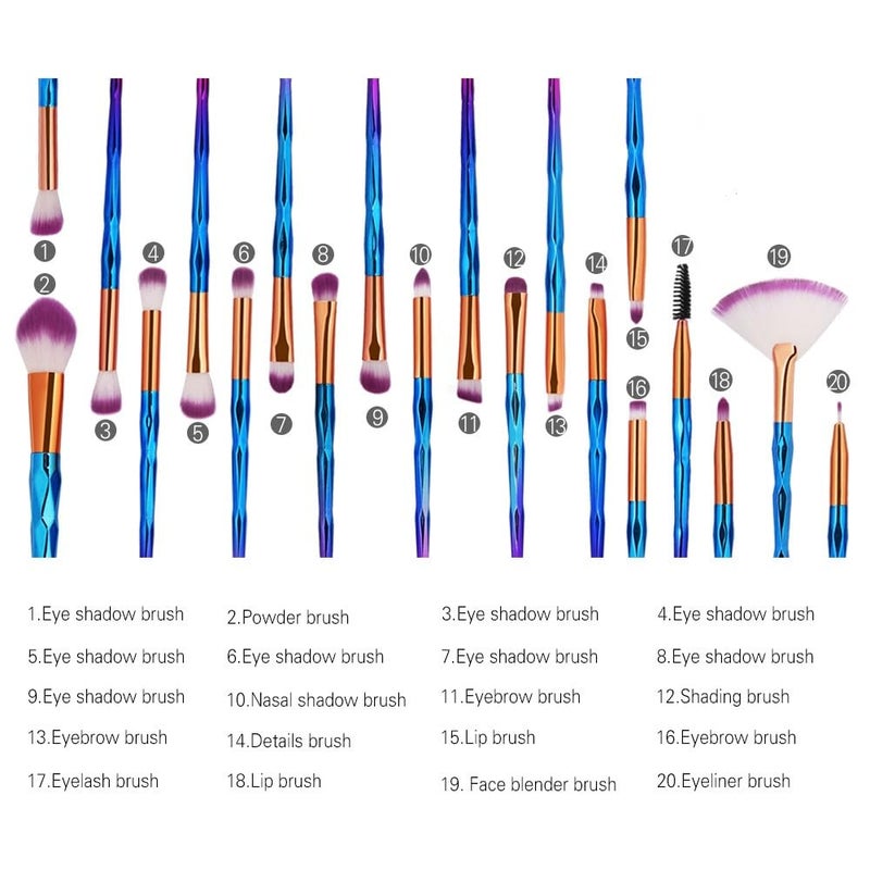KOLIGHT Pack of 20pcs Cosmetic Eye Shadow Sponge Eyeliner Eyebrow Lip Nose Foundation Powder Makeup Brushes Sets (purple) - Image 4