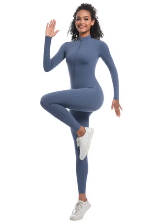 RedMapleTEK European And American Half-Zip Tight Solid Color High Elastic Long Yoga Suit Fitness Running Sports Jumpsuit - Image 3