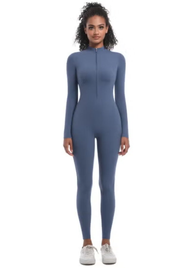 RedMapleTEK European And American Half-Zip Tight Solid Color High Elastic Long Yoga Suit Fitness Running Sports Jumpsuit - Image 1
