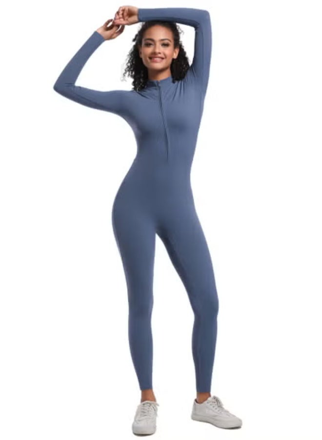 RedMapleTEK European And American Half-Zip Tight Solid Color High Elastic Long Yoga Suit Fitness Running Sports Jumpsuit - Image 2