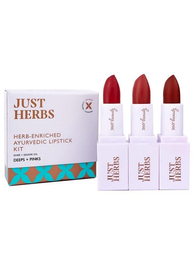 Just Herbs Ayurvedic Creamy Matte Halfsize Lipstick Kit Peachy Pink Burnt Red & Peachy Coral (1.8Gm X 3)  - Image 1