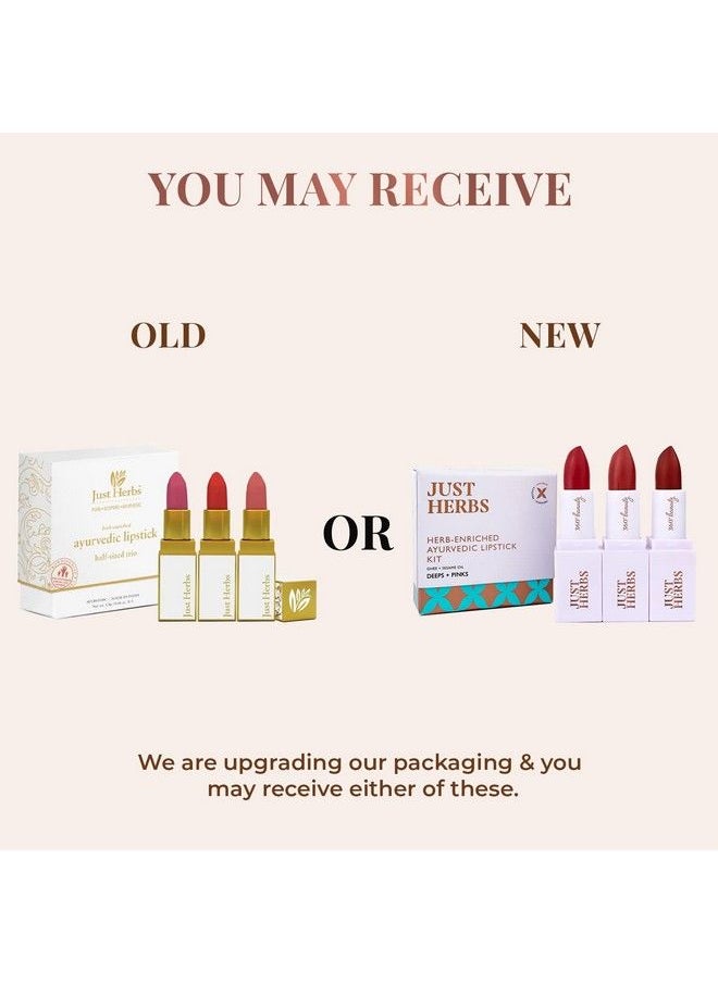 Just Herbs Ayurvedic Creamy Matte Halfsize Lipstick Kit Peachy Pink Burnt Red & Peachy Coral (1.8Gm X 3)  - Image 3