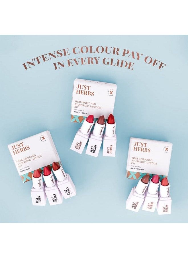 Just Herbs Ayurvedic Creamy Matte Halfsize Lipstick Kit Peachy Pink Burnt Red & Peachy Coral (1.8Gm X 3)  - Image 5