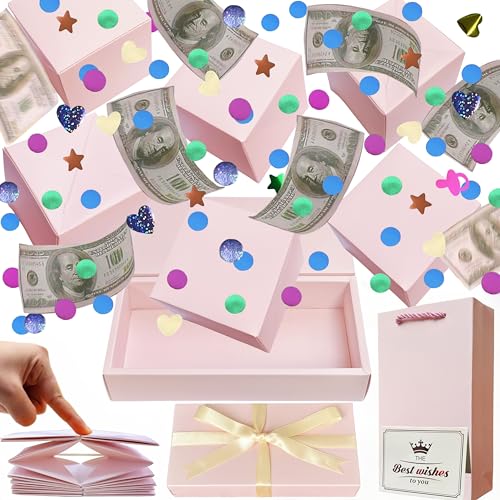 JINSTABAG Surprise Box Gift Box for Money DIY Unique Folding Bouncing Gift Boxes with Confetti Surprise Gift Box Explosion for Birthday Anniversary Valentines DayPink - Image 1