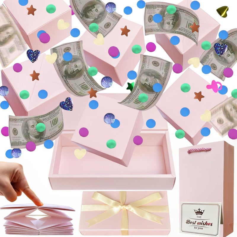 JINSTABAG Surprise Box Gift Box for Money DIY Unique Folding Bouncing Gift Boxes with Confetti Surprise Gift Box Explosion for Birthday Anniversary Valentines DayPink - Image 2