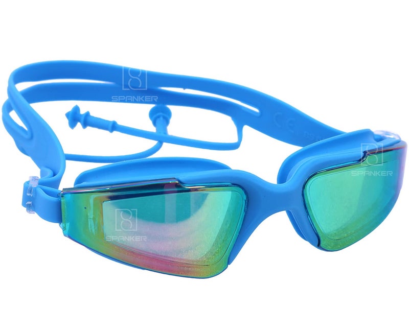 Spanker Aqua Wide View Swim Goggles with Ear Plugs, UV Protection No Leaking Anti Fog Lens Swimming Glasses for Adult Women Men and Youth , Blue SSTP - Image 1