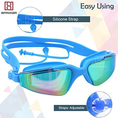 Spanker Aqua Wide View Swim Goggles with Ear Plugs, UV Protection No Leaking Anti Fog Lens Swimming Glasses for Adult Women Men and Youth , Blue SSTP - Image 3