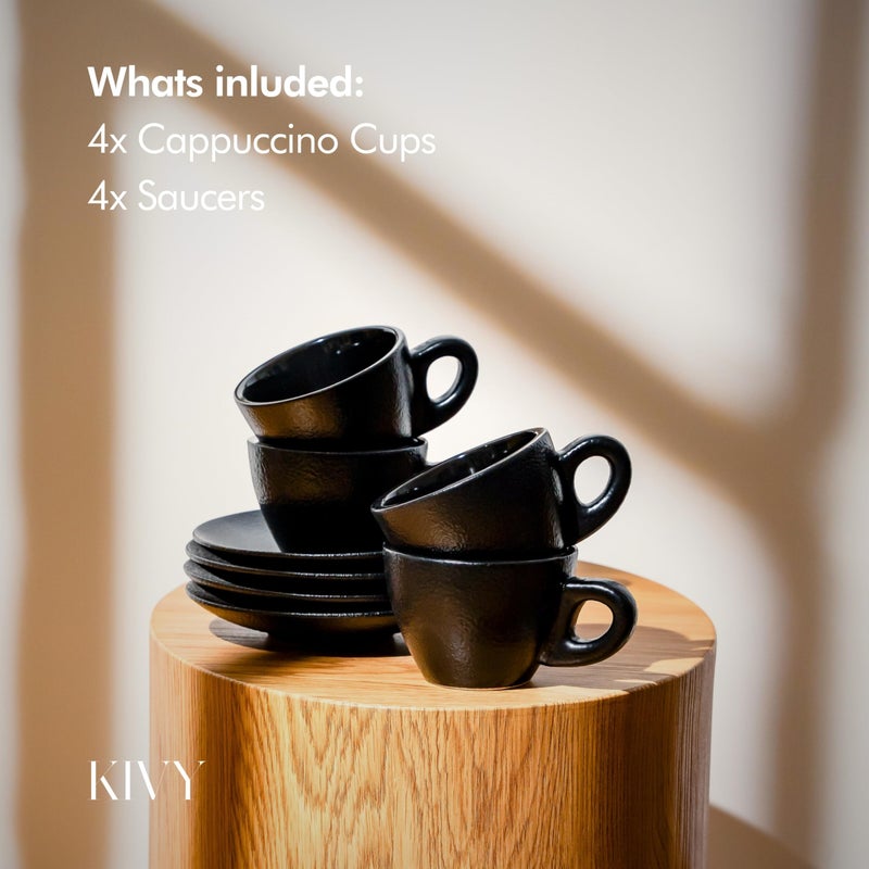 KIVY Cappuccino cups set of 4 [8oz] - Thick-walled stoneware cappuccino cup set for latte art - Latte mugs - Latte cups - Latte mug - Coffee cup black - Ceramic latte cup and saucer - Image 5