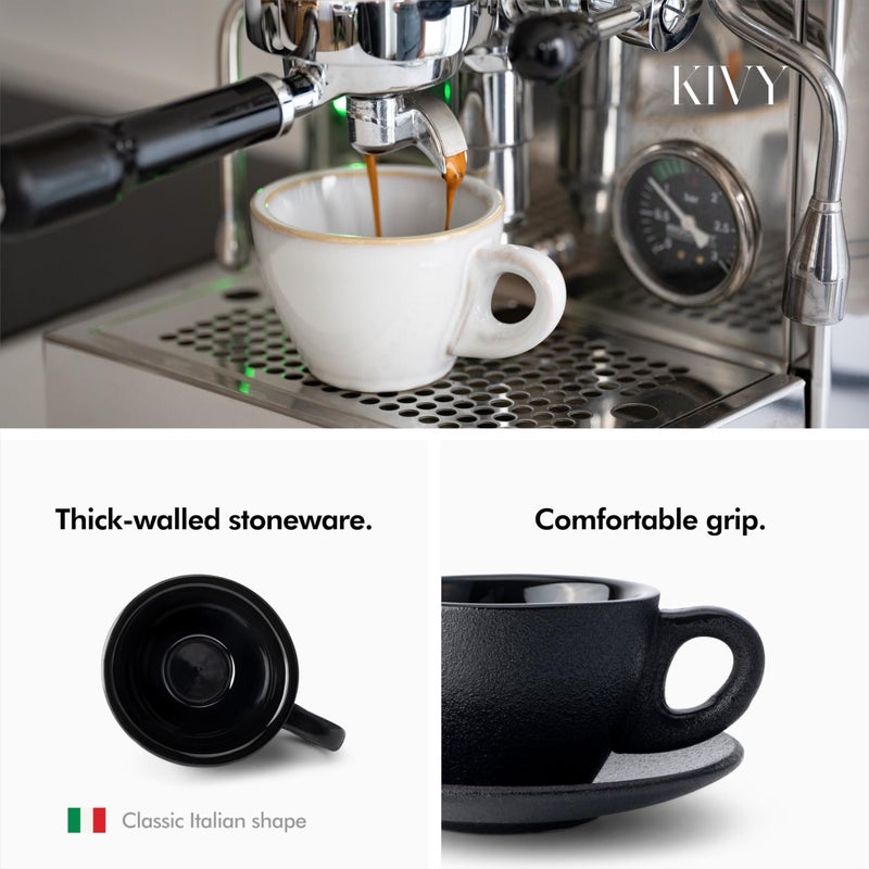KIVY Cappuccino cups set of 4 [8oz] - Thick-walled stoneware cappuccino cup set for latte art - Latte mugs - Latte cups - Latte mug - Coffee cup black - Ceramic latte cup and saucer - Image 2