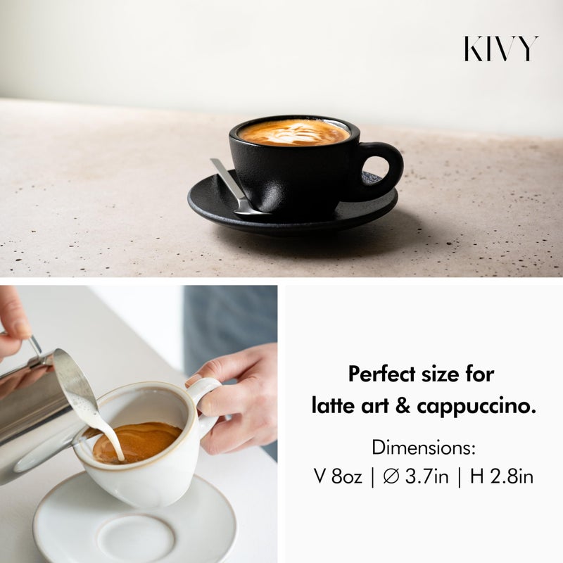 KIVY Cappuccino cups set of 4 [8oz] - Thick-walled stoneware cappuccino cup set for latte art - Latte mugs - Latte cups - Latte mug - Coffee cup black - Ceramic latte cup and saucer - Image 4