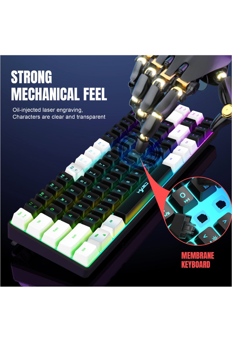 إتش إكس إس جيه لوحة مفاتيح ألعاب سلكية RGB ذات 68 مفتاحًا V200، مزودة بكابل بيانات قابل للفصل من النوع C وأغطية مفاتيح ABS، مقترنة بالماوس X100 لتشكيل مجموعة لوحة مفاتيح وماوس للألعاب - Image 2