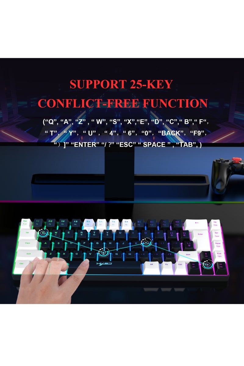 إتش إكس إس جيه لوحة مفاتيح ألعاب سلكية RGB ذات 68 مفتاحًا V200، مزودة بكابل بيانات قابل للفصل من النوع C وأغطية مفاتيح ABS، مقترنة بالماوس X100 لتشكيل مجموعة لوحة مفاتيح وماوس للألعاب - Image 3