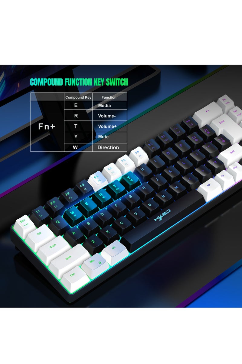 إتش إكس إس جيه لوحة مفاتيح ألعاب سلكية RGB ذات 68 مفتاحًا V200، مزودة بكابل بيانات قابل للفصل من النوع C وأغطية مفاتيح ABS، مقترنة بالماوس X100 لتشكيل مجموعة لوحة مفاتيح وماوس للألعاب - Image 4