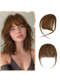 SOFEIYAN SOFEIYAN Clip in Bangs 100 Real Human Hair Extensions Clip On Wispy Bangs Air Bangs Fringe With Temples Hairpieces Brown Natural Hair Clip in Hair Extension Curved French Bangs for Women Daily Wear 