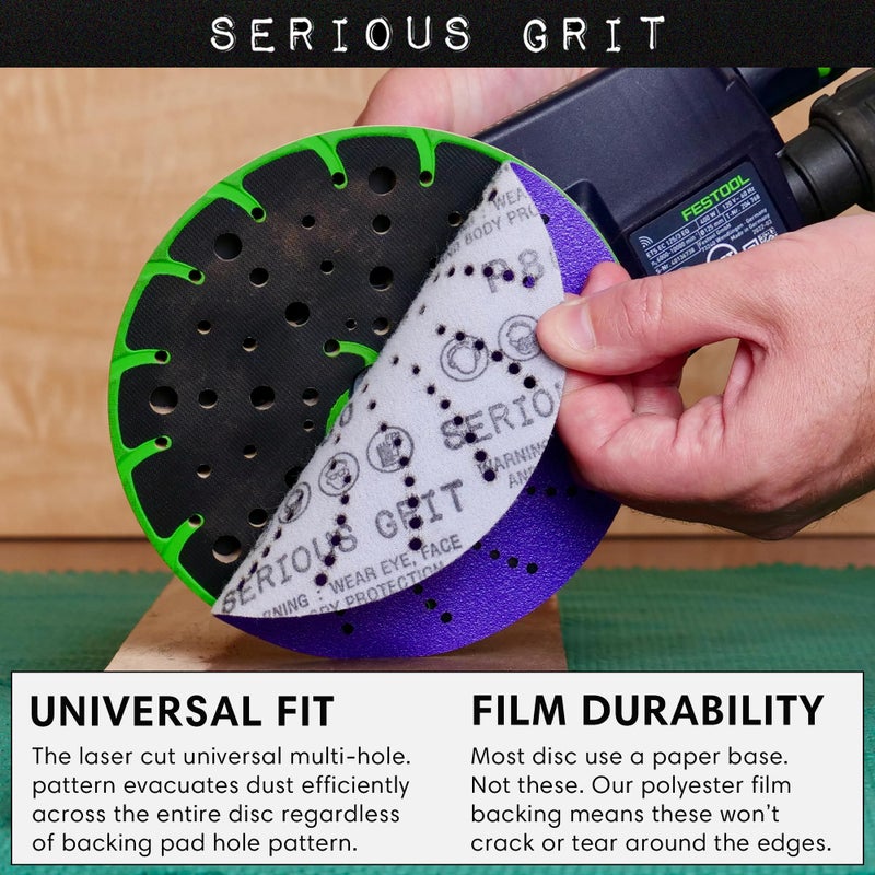 Serious Grit 6-Inch 80 Grit Ceramic Multi-Hole Hook & Loop Sanding Discs - Advanced Grain for Fast Cutting & Long Life - Film-Backed Universal Fit Sandpaper for 6-in Sanders - 50 Pack Box - Image 4