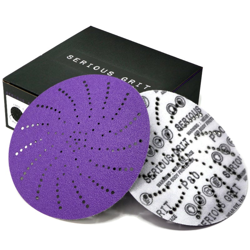 Serious Grit 6-Inch 80 Grit Ceramic Multi-Hole Hook & Loop Sanding Discs - Advanced Grain for Fast Cutting & Long Life - Film-Backed Universal Fit Sandpaper for 6-in Sanders - 50 Pack Box - Image 1